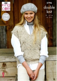 Knitting Pattern - King Cole 5796 - Homespun DK - Ladies Round and V Neck Tanks